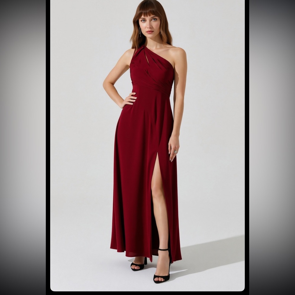 ASTR the label NWOT - Atoila One-Shoulder Evening Dress Satin Maxi Burgundy XS